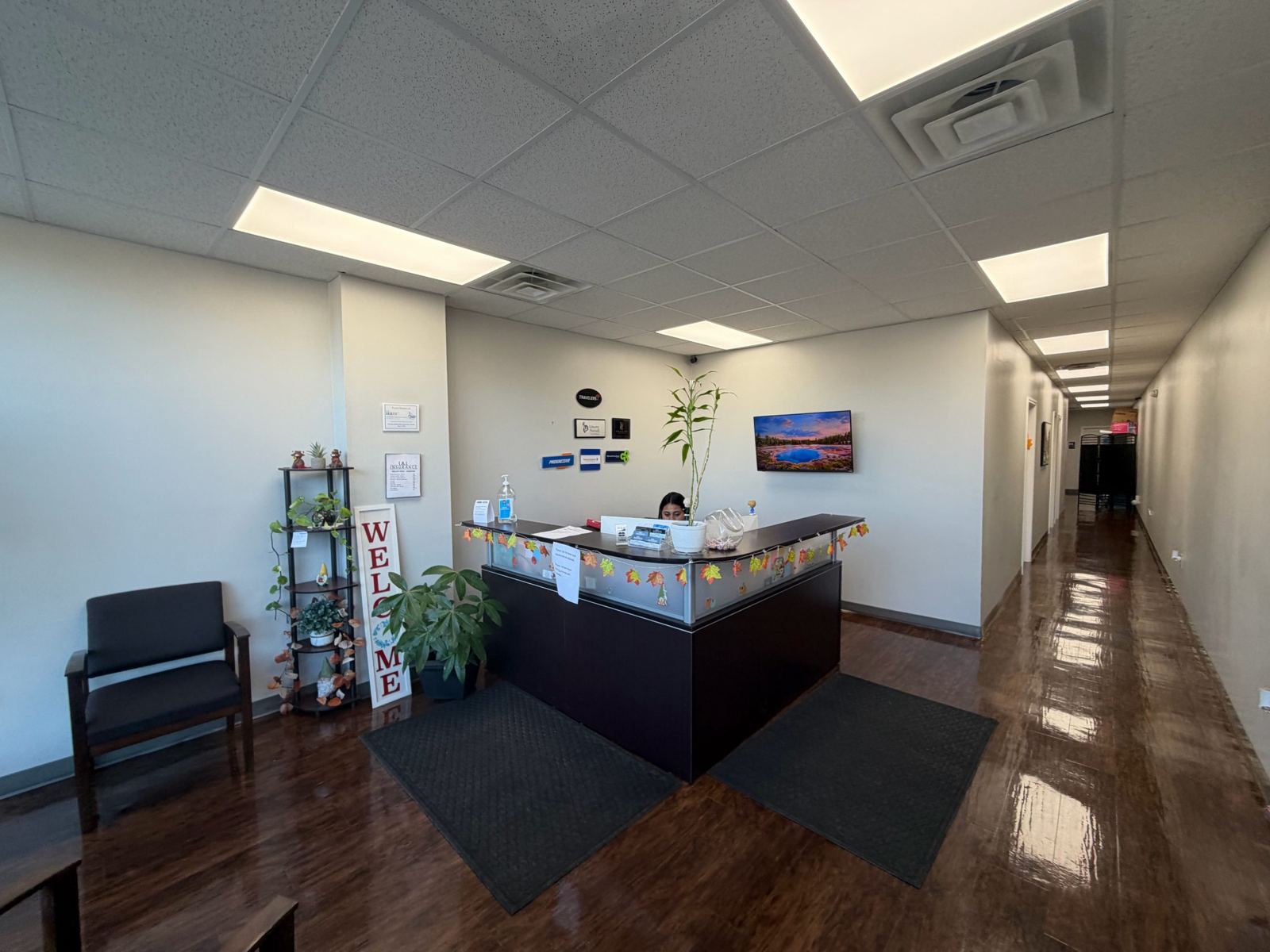 Reception area of the L&L Insurance office in Winston-Salem